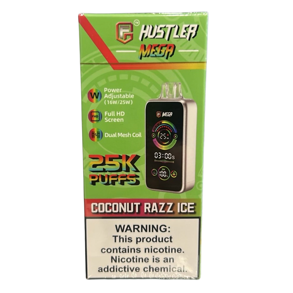 Product imageHustler MEGA 25k Puff 50mg - Coconut Razz Ice